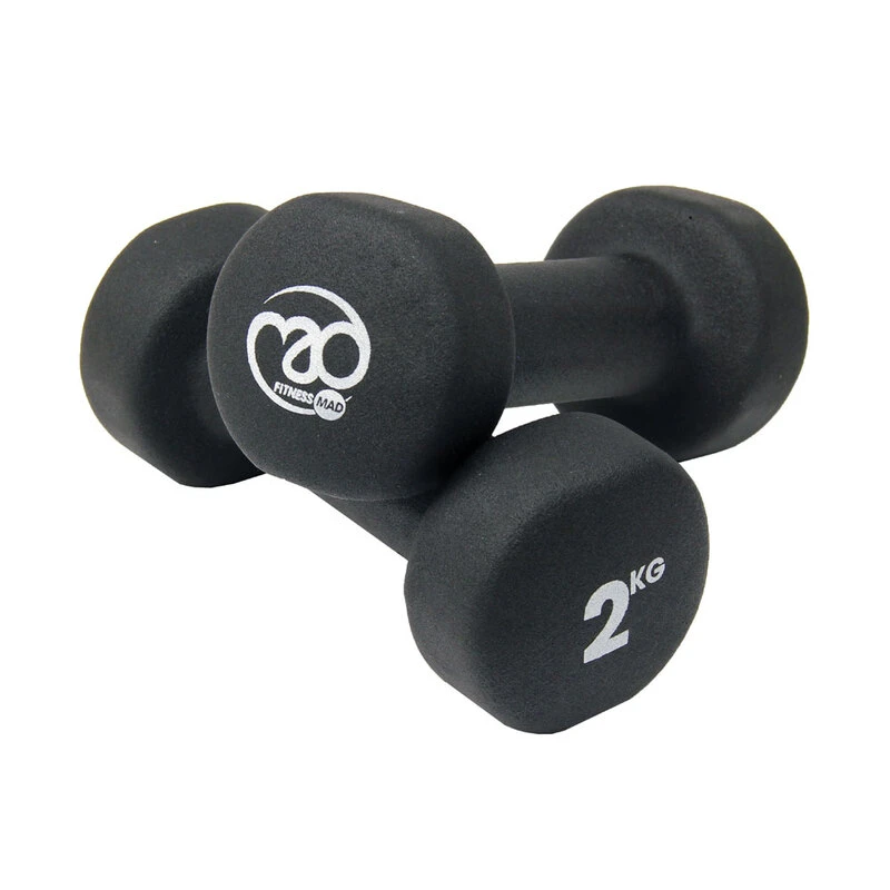 Fitness-Mad Black Neoprene 2kg Dumbbells (Pair) 2 Fitness-Mad Black Neoprene 2kg Dumbbells (Pair) - Image 2