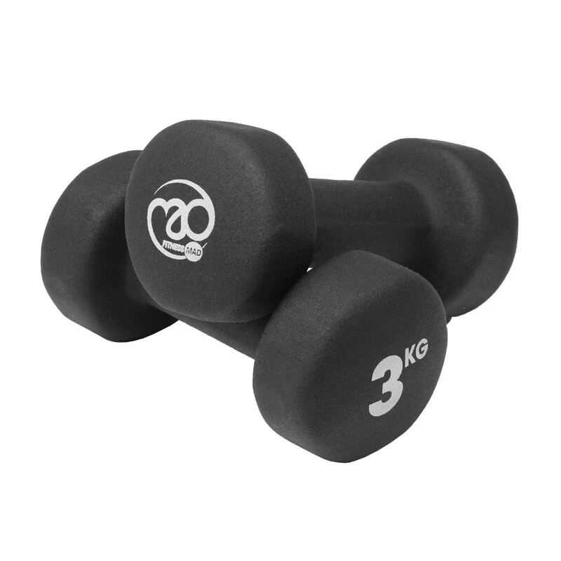 Fitness-Mad Black Neoprene 3kg Dumbbells (Pair) 2 Fitness-Mad Black Neoprene 3kg Dumbbells (Pair) - Image 2